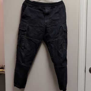 Armani Exchange Men's Dark Blue Cargo Joggers with Utility Pockets